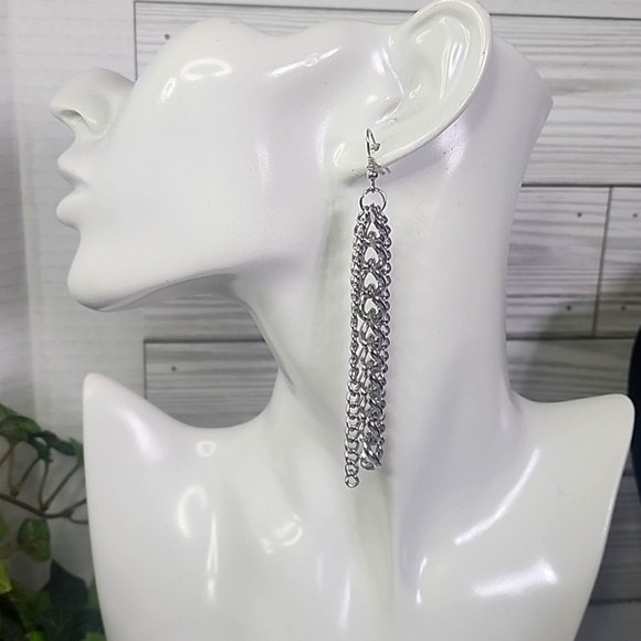 Unique Silver Multi Chain Necklace Earrings Set  New - Picture 2 of 8